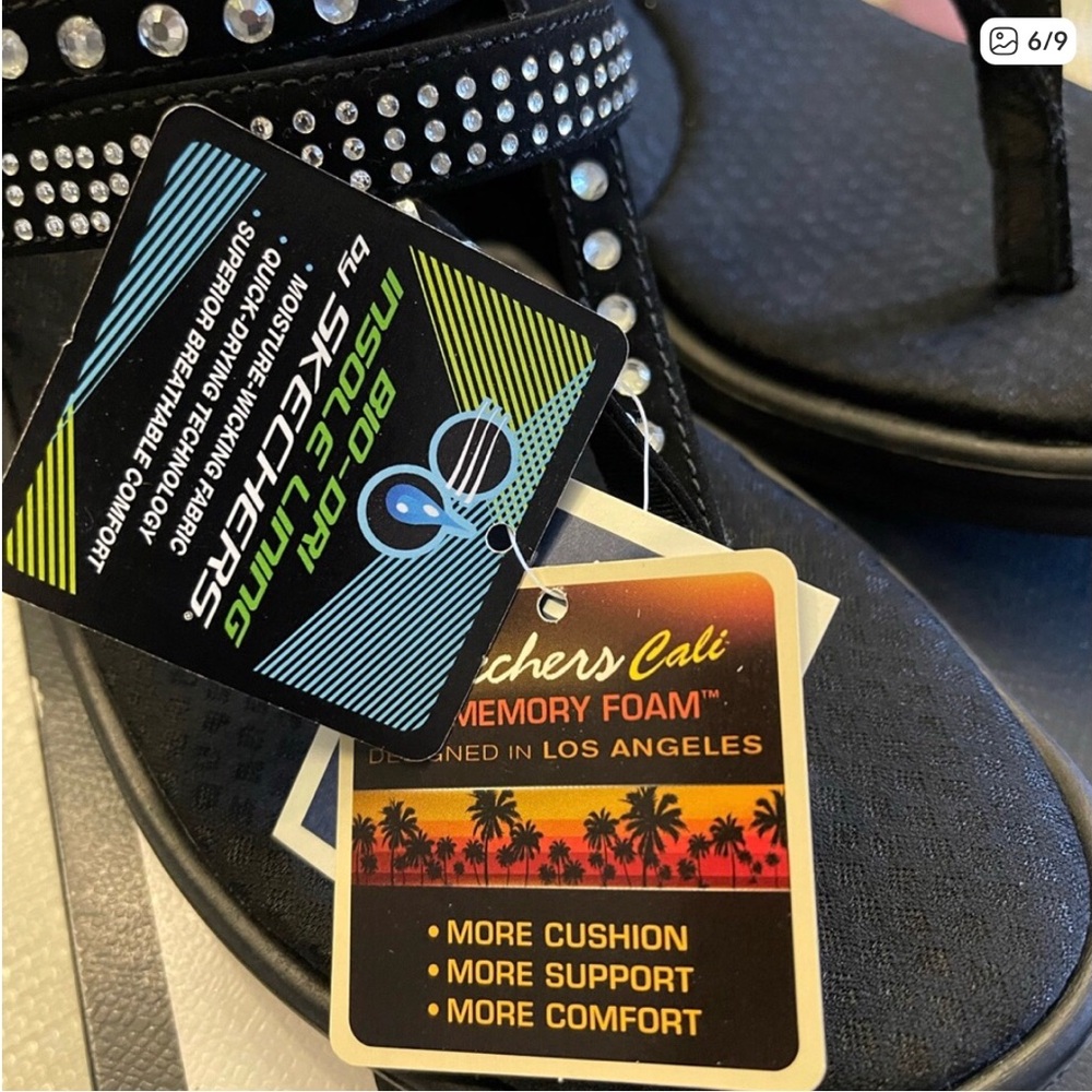 Skechers Black Rhinestone Memory Foam Thong Sandals - Picture 9 of 9